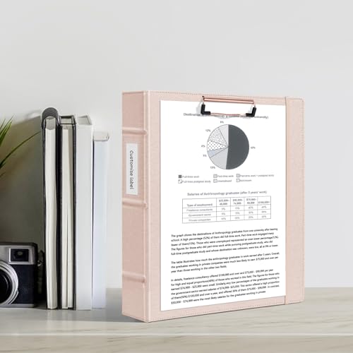 Ospelelf 3 Ring Binder with Clipboard 2 Inch Leather Binder for Letter Size (8.5" x 11"), Clipboard Binder with 5 Tab Dividers Back to School Supply, Rose Gold - color: Rose Gold, size: Letter Size - 2 Inch
