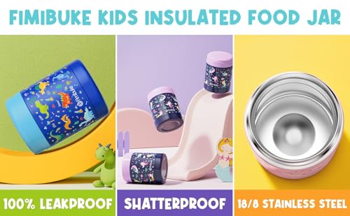 Fimibuke Kids Bento Snack Lunch Box with Thermo Insulated Toddler Lunch Bag | Lunch Box Kids with 4 Compartment, Food Jar, Ice Pack, Utensils, Birthday Gifts for Ages 3-12 Back to School Toddler Girl Boy - color: A1.Rainbow