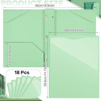 Henoyso 18 Pcs Plastic Folder with Clear Front Pocket and 3 Prong Plastic Folders with Card Slot Pocket Folders with Prongs for School Office (Light Green) - color: Light Green