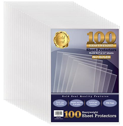 GOLD SEAL No Holes Sheet Protectors, Bulk Pack, Letter Size (8.5 x 11 Inch), Heavyweight Clear View Sheet Protectors, Top Loading, Document Protectors, Artwork Protectors,(100 Pack) - style: 100 Pack
