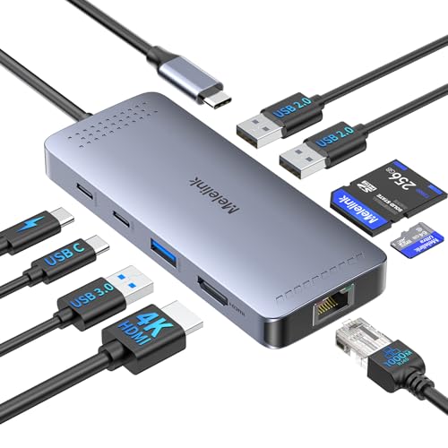 USB C Hub Ethernet, 9 in 1 USB-C to Ethernet Multiport Adapter Dongle with HDMI 4K@60Hz, 100W PD Charging, Gigabit RJ45, SD/TF Card Reader, USB A&C 3.0, USBC Dock for MacBook, Dell, Lenovo, HP - color: Gray 9 Port USB C Docking Station