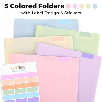 SKYDUE Folders with Pockets and 3 Prongs, 5 Pack Plastic Pastel Pocket Folders, 9.7" x 11.5", Pastel - color: Pastel
