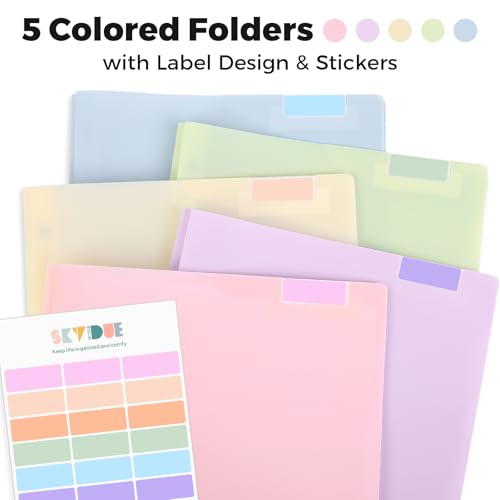 SKYDUE Folders with Pockets and 3 Prongs, 5 Pack Plastic Pastel Pocket Folders, 9.7" x 11.5", Pastel - color: Pastel