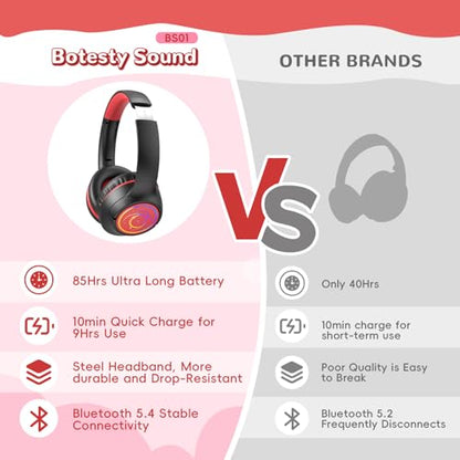 Kids Bluetooth Headphones, 85H Playtime Wireless Headphones for Kids, Colorful LED Lights, 85/94dB Safe Volume Limit, Bluetooth 5.4 Built-in Mic Toddler Headset for Tablet/Airplane/Travel (Black） - color: Black