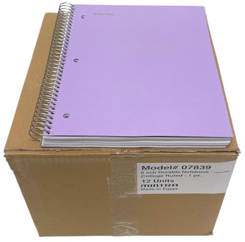 Mintra Office Durable Spiral Notebooks, 5 Subject (Lavender, College Ruled 12pk) - color: Lavender, size: College Ruled 12pk