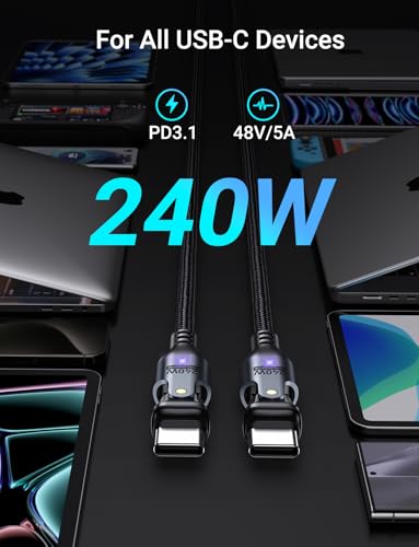 AUFU 240W USB C to USB C Cable 6ft(2 Pack), USBC to USBC Dual Head 180° Rotation/C to C Cable/High Speed USB C Cable/USB C Fast Charging Cable for Phone 16/15/Ma-Book/Pad Series, Samsung Galaxy Series - size: 6ft+6ft