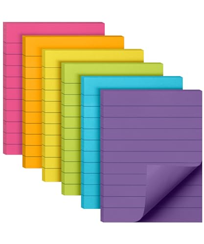 Mr. Pen- Lined Sticky Notes, 3" x 4", 6 Pads, 60 Sheets/Pad | Sticky Notes with Lines, Ruled Post Stickies, Memo Pads, Self-Stick Note Pad for Office, School, Home, Study - color: Vibrant, size: 3 x 4 inches, 6 Pads