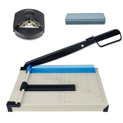 12" Guillotine Paper Cutter and Trimmer with Corner Rounder Cutter & Sharpening Stone,Heavy Duty 16 Sheet Capacity Metal Base for A4,Cardstock,Photo Paper,Office School Craft Use-Updated
