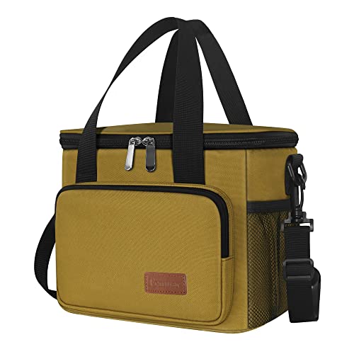 Femuar Lunch Bags for Women/Men, Insulated Lunch Bag for Work Office Picnic - Lunch Cooler Bag Leakproof Lunch Box with Adjustable Shoulder Strap - Khaki - color: Khaki, size: Medium Size