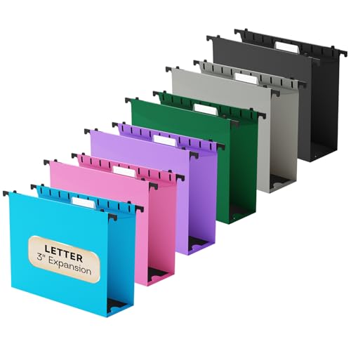 Plastic Large Hanging Folder Letter Size,12 Pack Colored Hang Folder | Extra Capacity,3" Expansion Hanging File Organizer,Reinforced file hanger with Tabs,Filing Cabinet folder for File Box/Frame - color: 12 Pack-colored, style: 3" Expansion