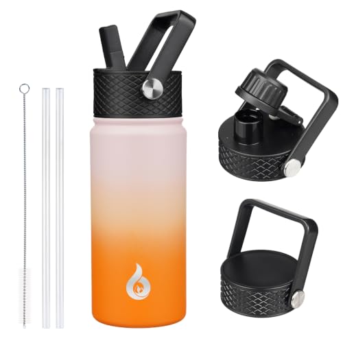 BJPKPK 18oz Insulated Water Bottle with Straw Lid, Stainless Steel Bottle | 3 Lids Included, Keep Cold & Hot, BPA-Free Leakproof Vacuum Bottle, Metal Water Bottle for office, Gym, Travel & Outdoor - color: Coral, size: 18 Ounces