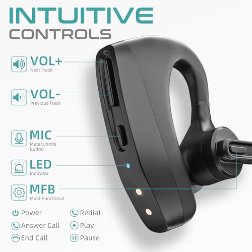 Herloreen Bluetooth Headset with Mic for Work, Wireless Earpiece for PC Laptop and Phone, Noise Canceling Mic, 48H Talk Time, Charging Case, for Call Center, Remote Work, Trucker - style: Headset + Charge Case-K30