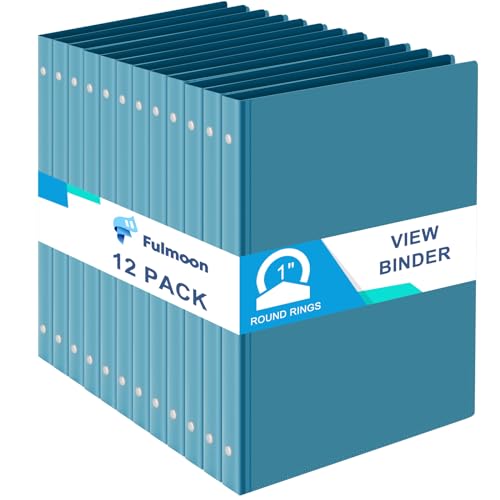 Fulmoon 12 Pcs Economy View 3 Ring Plastic Binder 12.2 x 9.8 Inch Plastic Round Ring Binders with Pockets Notebinder for Meetings for Home, Office, School(Turquoise, 1 Inch) - color: Turquoise, size: 1 Inch