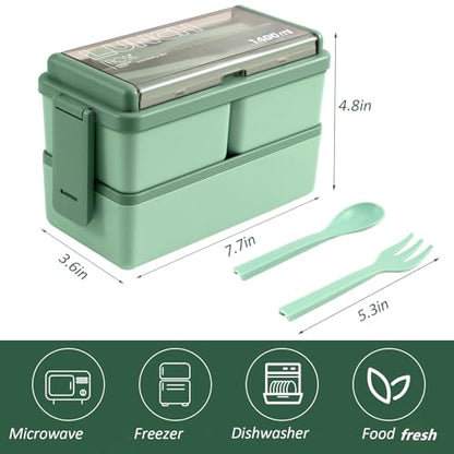 CHZZMS 2 Pack Bento Box Adult Lunch Box,49OZ Leakproof Eco-Friendly Stackable Bento Lunch Box Meal Prep for Dining Out, Work, Picnic, School (green+pink) - color: green+pink