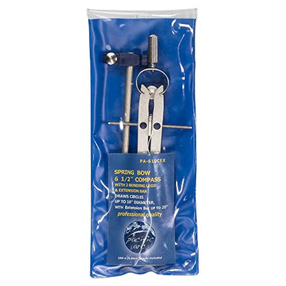 Pacific Arc Spring Bow Compass with Extension bar, Universal Adaptor, 6 inch Break Leg, and Replacement Lead. - style: Extension Bar