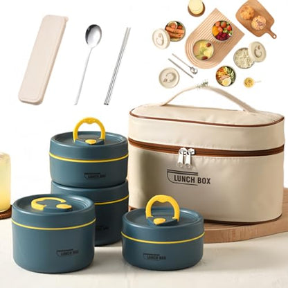 Portable Insulated Lunch Container Set, 2026 Upgraded Stainless Steel Lunch Container, 4 Tier Separat With Insulated Lunch Bag, Hot Food Lunch Containers, Unisex,For Work Picnics Camping (Blue4-Tier) - color: Blue4-Tier
