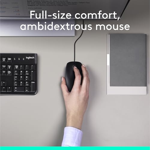Logitech MK120 Wired Keyboard and Mouse Combo for Windows, Optical Wired Mouse, Full-Size Keyboard, USB Plug-and-Play, Compatible with PC, Laptop - Black