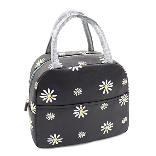 Sonuimy Insulated Lunch Bag Women, Reusable Cute Tote Lunch Box for Adult & Men, Leakproof Cooler Lunch Bags for Work Office Travel Picnic (Black with White Daisy) - color: Black with White Daisy