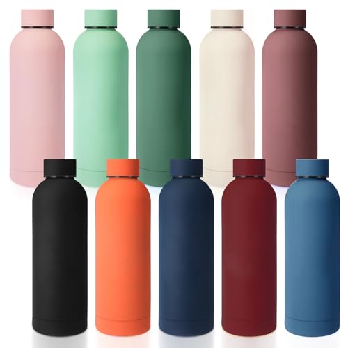 Bokon 10 Pcs Stainless Steel Water Bottle Bulk Teacher Employee Appreciation Gifts School Double Layer Vacuum 17 oz Small Mouth Sport Insulated Metal Reusable Flask Leakproof Lid - color: Trendy Color