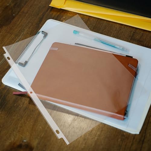 50pcs Clear Protectors Plastic Page Sleeves for Binders Transparent Punched Sheet Sleeves Reinforced Heavy Duty Document Organizers