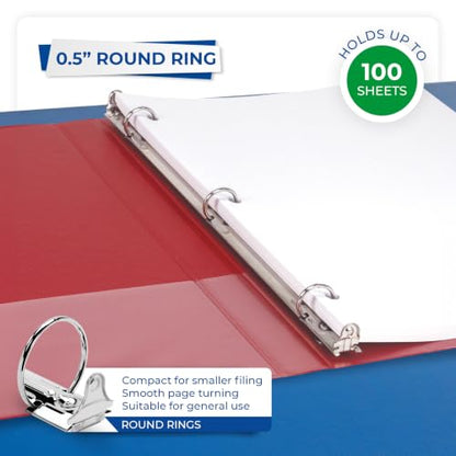 Samsill 0.5 Inch 3 Ring Binders, Economy Round Ring, Clear View Cover, 100 Sheet Capacity - for School, Home, Office - Red, 12 Pack - color: Red, size: 12-Pack, style: 0.5-Inch