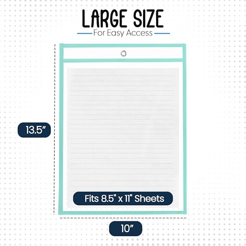 Essex Wares - 6 Pack, Seafoam, Durable Water-Resistant Dry Erase Pocket Document Protectors, 10" Wide x 13.5" Tall - Dry Erase Clear Plastic Sleeves - Reusable & Easy Erase Plastic Invoice Holders - color: Seafoam