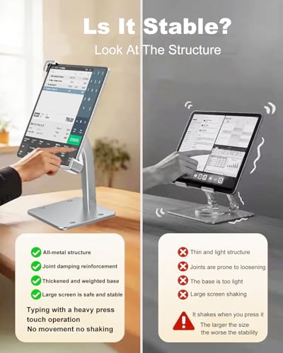 Heavy-Duty iPad Kiosk Stand with Lock and Key Mechanism, Anti Theft Desktop Tablet Security Stand, Fits 9-14" Tablets, 360° Rotation Retail POS Tablet Stand for Business & Commercial Use
