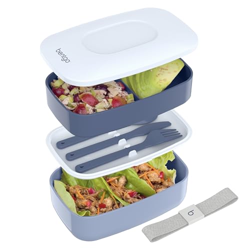 Bentgo Classic - Adult Bento Box, Stackable 3-Compartment Lunch Box with Removable Utensil Set and Sealing Strap, BPA-Free, Food Container Ideal for Meal Prep, Work, and On the Go (Slate) - color: Slate