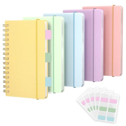 5 Pack Small Mini Pocket Spiral Notebook 5.5x3.5, Hardcover Little Notebook with Removable Dividers Tabs, Journals Note Books for Note Taking, Work, School, Cute Notebooks with Strap 70 Sheet - size: 3.5 x 5.5 inches