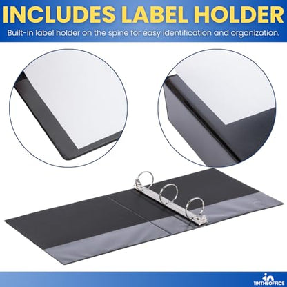 1InTheOffice 2 Inch 3 Ring Binder, D Ring Binder, View Binder with Label Holder, 8.5" x 11", 2" Capacity, Black, 2 Pack