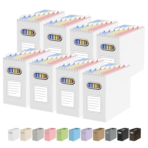 Oterri Portable Collapsible Cardboard File Box with Handle for Letter-Size | 8-Pack. Stainless Steel Handle. Label Stickers Included. Fits Letter Folders (Not Included). Home, Office, School, Dorm, Tax. - color: White, size: Letter Size - 8 Packs