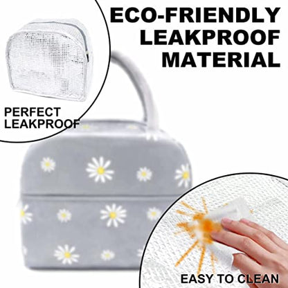 Sonuimy Insulated Lunch Bag Women Girls, Reusable Cute Tote Lunch Box for Adult & Men, Leakproof Cooler Lunch Bags for Work Office Travel School Picnic (Grey with White Daisy) - color: Grey with White Daisy