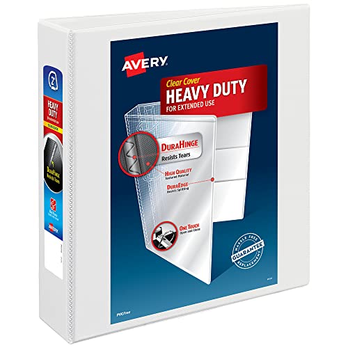 Avery Heavy-Duty View 3 Ring Binder, 2" One Touch Slant Rings, Holds 8.5" x 11" Paper, 1 White Binder (05504) - size: 2"