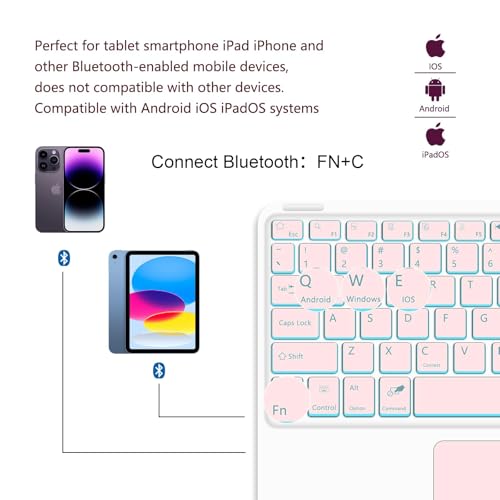 for Bluetooth Keyboard Touchpad Built, Cute Tablet Stand Adjustable & Foldable, 7-Color Wireless Rechargeable Bluetooth for iPad, iPad Pro/Mini/Air,Samsung Xiaomi Tablets, etc - Pink - color: D-Touchpad Backlight Keyboard-Pink