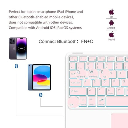for Bluetooth Keyboard Touchpad Built, Cute Tablet Stand Adjustable & Foldable, 7-Color Wireless Rechargeable Bluetooth for iPad, iPad Pro/Mini/Air,Samsung Xiaomi Tablets, etc - Pink - color: D-Touchpad Backlight Keyboard-Pink