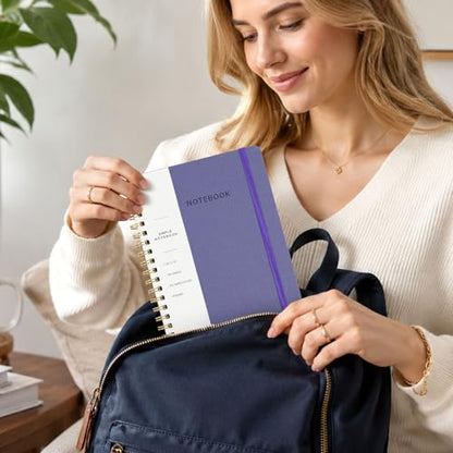 Spiral Notebook - 7.24" x 10" College Ruled Journal with Inner Pockets and 180 Pages, PU Leather Cover Business Journal, Twin-Wire Binding Notebook Perfect for Office & Home School Supplies Violet - color: 005-Violet-1pack, size: B5-180 pages