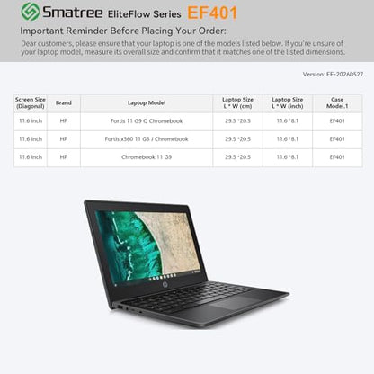 Smatree EliteFlow Laptop Sleeve Case for 11.6 inch HP Fortis 11 G9 Q Chromebook/x360 11 G3 J Chromebook,Chromebook 11 G9,with Accessory Pocket(EF401) - size: 2.01| for HP 11.6" Fortis/x360/Chromebook(EF401)