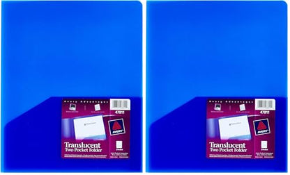 Avery Translucent Two Pocket Folder, Water Resistant, Holds up to 20 Sheets, 1 Blue Folder (47811) (Pack of 2) - color: Multi, size: 1 Count (Pack of 2), style: Translucent