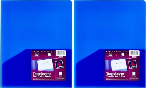 Avery Translucent Two Pocket Folder, Water Resistant, Holds up to 20 Sheets, 1 Blue Folder (47811) (Pack of 2) - color: Multi, size: 1 Count (Pack of 2), style: Translucent
