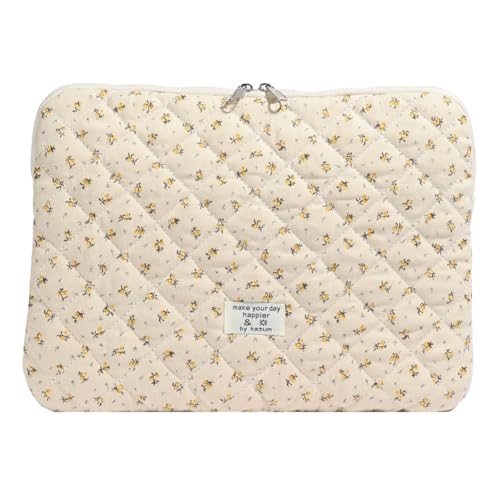 Cute Laptop Sleeve 13-15 inch Laptop Case Aesthetic Quilted Laptop Sleeve Computer Bag with Flower Printing for MacBook (Yellow, 13inch) - color: Yellow, size: 13inch