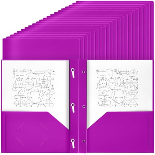 Lincia 100 Pcs Plastic Folders with Pockets and Prong Folders with Prongs 2 Pockets for Office, School for Students, Teachers, Office Workers(Fluorescent Purple) - color: Fluorescent Purple