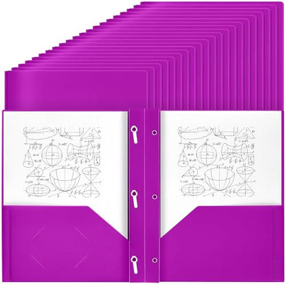 Yeaqee 60 Pcs Plastic Folders with Pockets and Prongs Plastic Folder 2 Pockets 3 Prongs with Business Card Slot Back to School Folders for Students, Teachers, Office Workers (Neon Purple) - color: Neon Purple