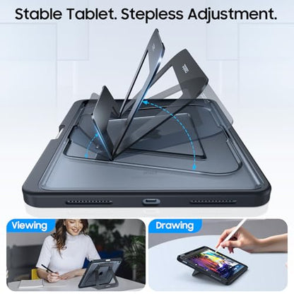 Fintie Shockproof Case for iPad (A16) 11th Generation 11 Inch (2025), iPad 10th Generation 10.9 Inch (2022) - [Built-in Pencil Holder] Slim Frosted Protective Cover with Multi-Angle Kickstand, Black - color: Black