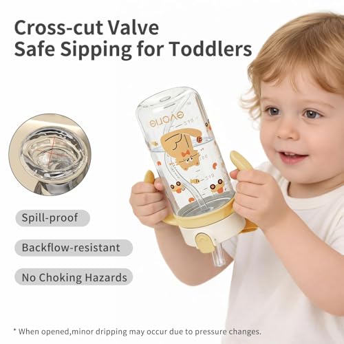 Evorie Tritan Spill Proof Straw Sippy Cups for Toddlers 1–3 Years, 10 Oz | BPA & BPS-Free, Toddler water bottle, Easy grip handles, Dishwasher safe, Durable Tritan, Easy to clean, Cat - color: Cat