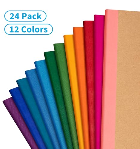 24 Pack Composition Notebook Journals Bulk, 7-1/2" x 9-3/4", Wide Ruled Paper, 30 Sheets/60 Pages, Kraft Cover with Rainbow Spines, 12 Colors School Lined Notebook Journal for Work Study Note Taking - style: Composition Paper-24pack