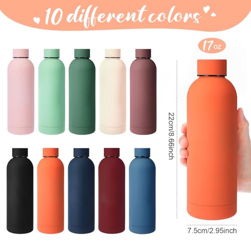Bokon 10 Pcs Stainless Steel Water Bottle Bulk Teacher Employee Appreciation Gifts School Double Layer Vacuum 17 oz Small Mouth Sport Insulated Metal Reusable Flask Leakproof Lid - color: Trendy Color