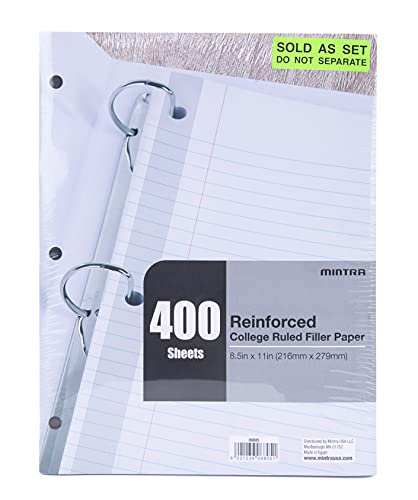 Mintra Reinforced Filler Paper (400 Sheets (4pk of 100), College Ruled) - color: College Ruled
