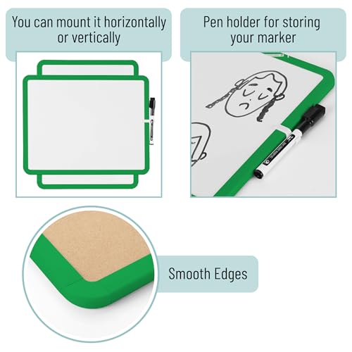 Mr. Pen- Dry Erase Board, 14” x 11” with a Black Dry Erase Marker | Green Frame, Small Mini White Board for Students, Fridge, Wall, Locker, Includes Double Sided Tapes - color: Green 2