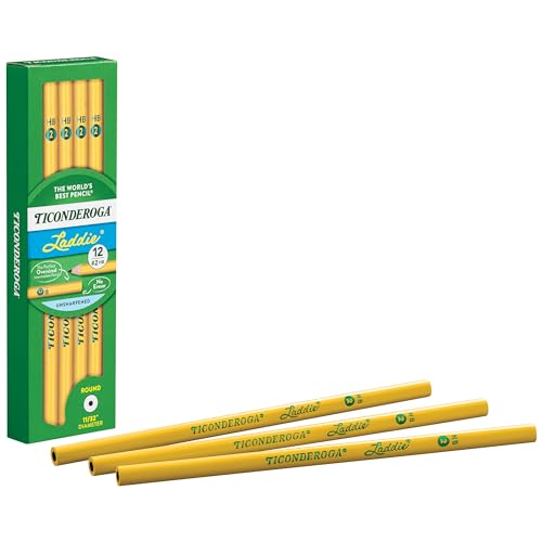 TICONDEROGA Laddie Pencils, Wood-Cased #2 HB Soft without Eraser, Yellow, 12-Pack (13040)