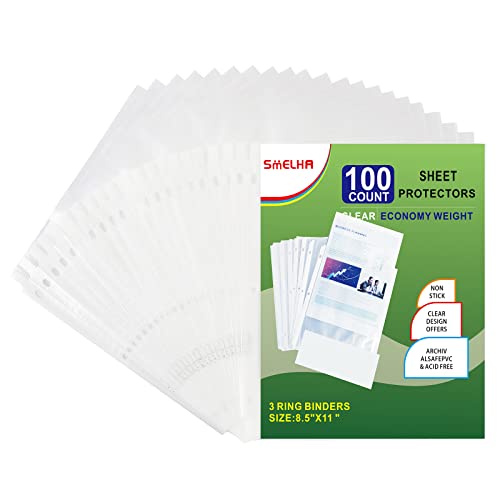 Sheet Protectors 100 Page,Page Protector 8.5" x 11" ，Upgraded Clear Plastic Page Protectors,for 3 Ring Binder, Top Loading Paper Protector with Reinforced Holes,Holds Multiple Sheets，Letter Size - size: 100 PACK